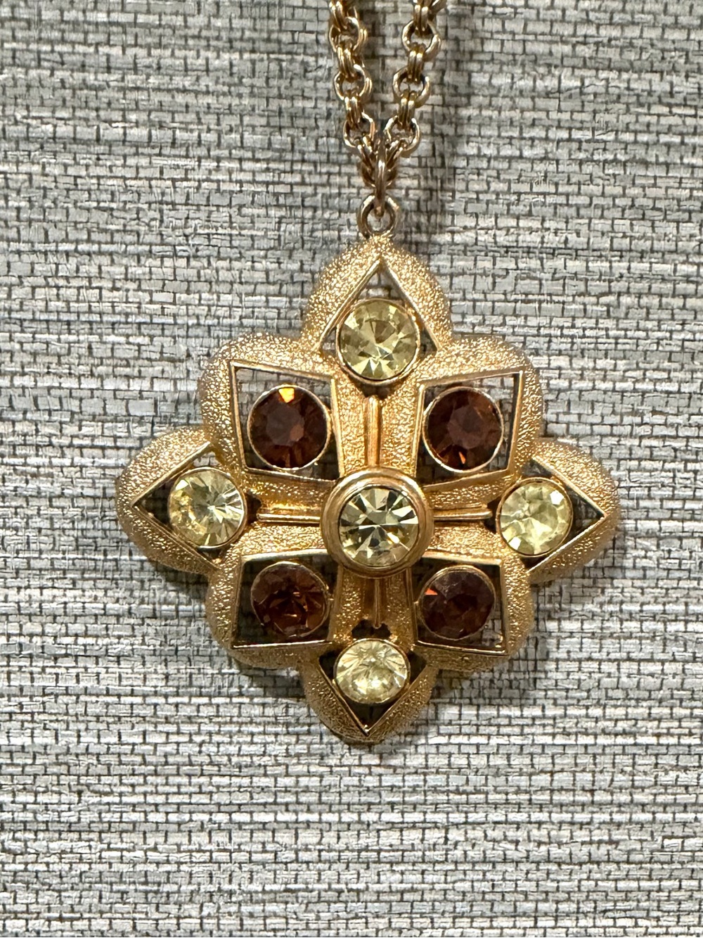 Sarah Coventry Starburst Pendant Necklace with Amber and Citrine Stone -vintage